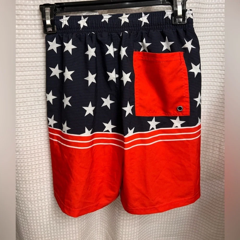Tommy Bahama Boys Swim Shorts Trunks Red White Blue Pocket UV50 Sz 8